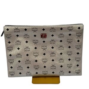 MCM Silver Black Monogram XL Clutch